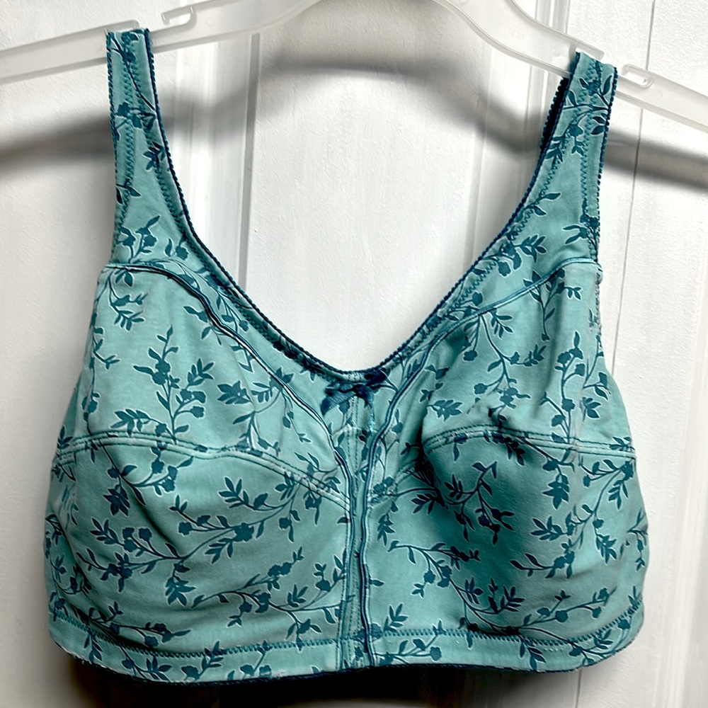 Comfort Choice Shades of Blue Leaf Print Cotton Wireless Bra Size 42DD